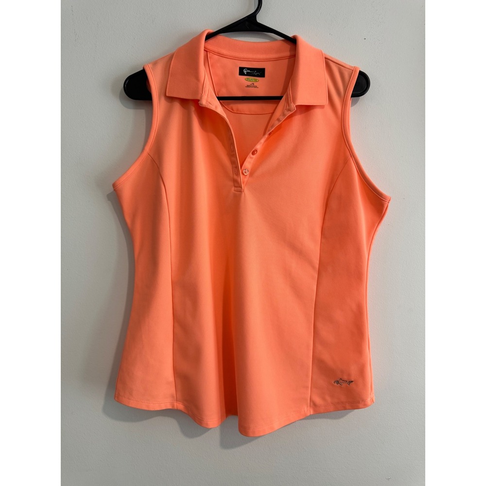Greg Norman PlayDry Sleeveless Polo‎ Women Large Orange Moisture Wicking